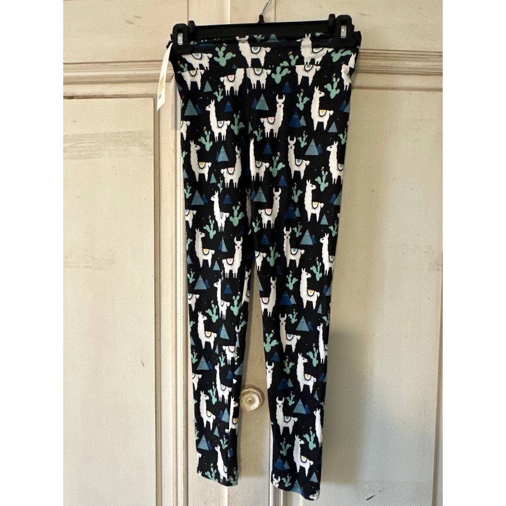 Lily & Momo Llama Cactus Mountain Print Leggings Black Blue Green Size M NEW